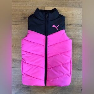 Puma girls pink and black full zip puffer vest with pockets - size XS 5/6